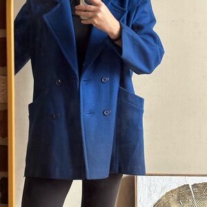 Elegant Blue Vintage double-Breasted Women's Coat
